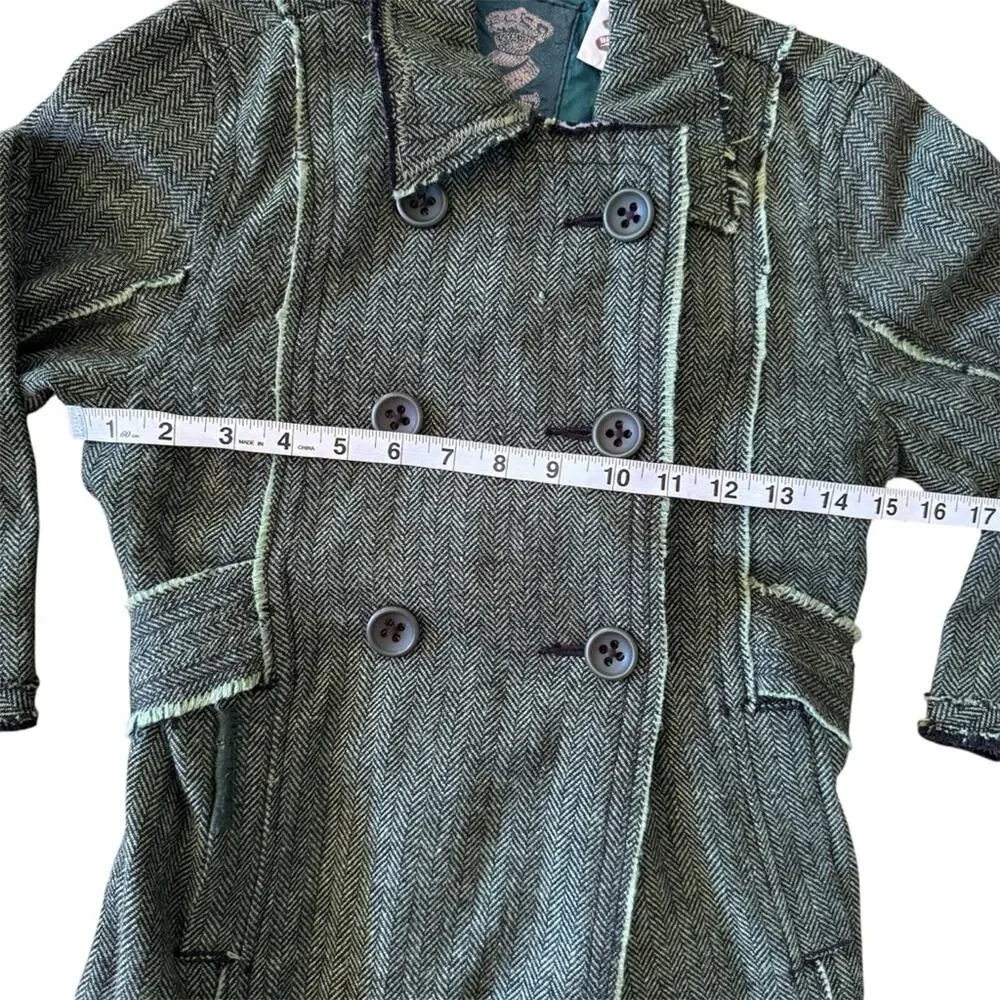 Z Brand Kids’ Tweed Double-Breasted Distressed Green Lightweight Jacket Size 10
